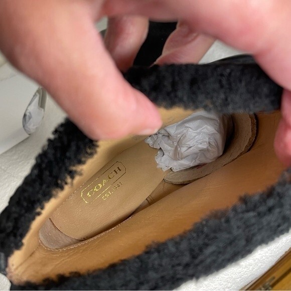 Coach Apple Vin Veg Boots Heels Leather Shearling Cuff High New Black Size 9 - Picture 16 of 16